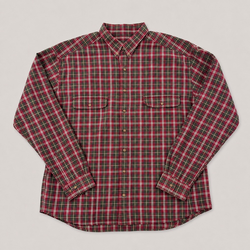 Eddie Bauer Mens XL Tall Red Plaid Flannel Button Up Shirt Cotton Hiking